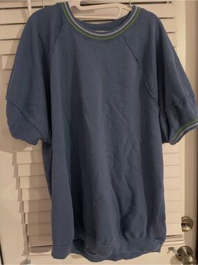 We The Free Washed Blue Short-Sleeve Pullover with Green Trim